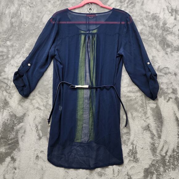 Live To Be Spoiled Top Womens XL Blue Yellow White Striped Button Front Belted - Picture 4 of 11